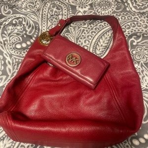 Burgundy red MK bag & wallet